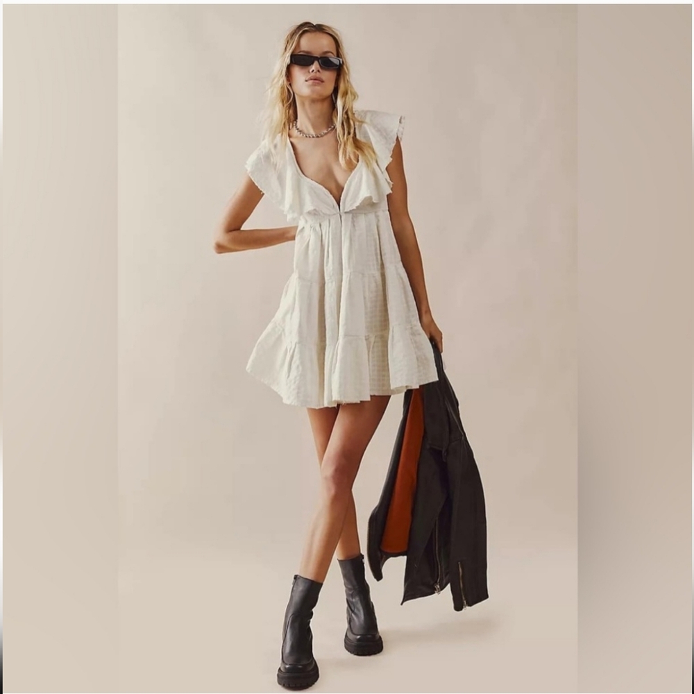 Free People Linen Undone Mini Dress in Ecru Wash NWOT - Picture 3 of 3